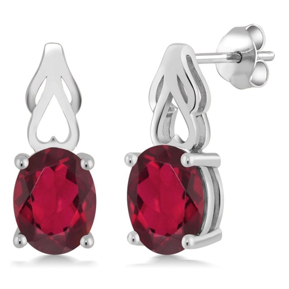 925 Sterling Silver with 3.60Cttw Ruby Red Mystic Quartz Oval Post Drop Earrings